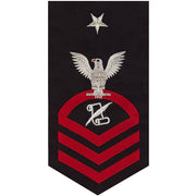 Navy E8 MALE Rating Badge: Journalist - seaworthy red on blue