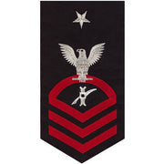 Navy E8 MALE Rating Badge: Legalman - seaworthy red on blue