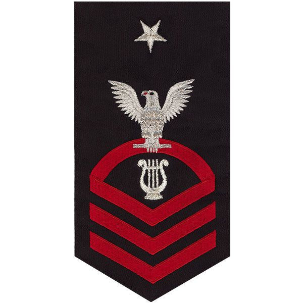 Navy E8 MALE Rating Badge: Musician - seaworthy red on blue