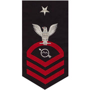 Navy E8 MALE Rating Badge: Operations Specialist - seaworthy red on blue