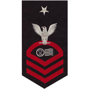 Navy E8 MALE Rating Badge: Postal Clerk - seaworthy red on blue