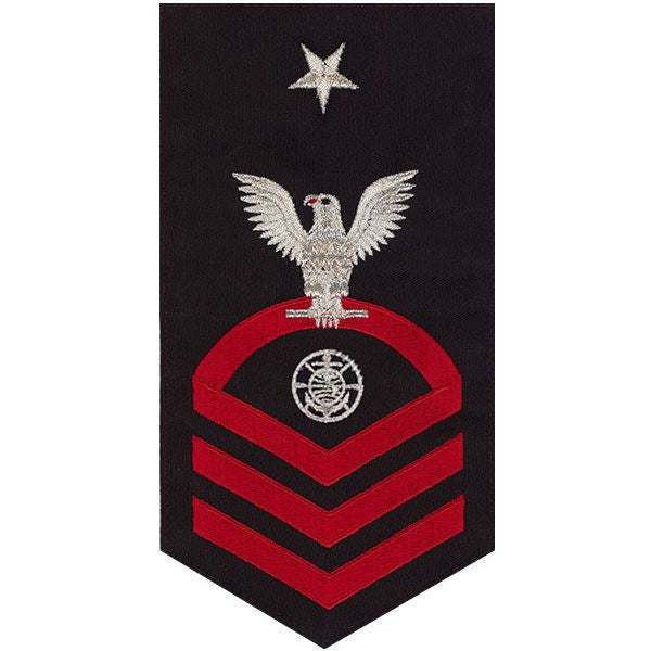 Navy E8 MALE Rating Badge: Religious Programs Specialist - seaworthy red on blue