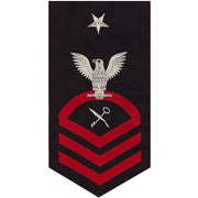 Navy E8 MALE Rating Badge: Retail Services Specialist - seaworthy red on blue