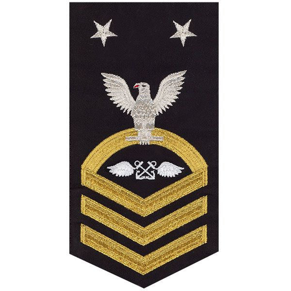 Navy E9 MALE Rating Badge: Aviation Boatswain - seaworthy gold on blue