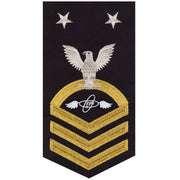 Navy E9 MALE Rating Badge: Aviation Electronics Technician - seaworthy gold on blue