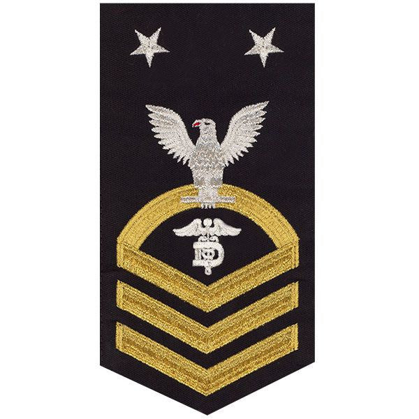 Navy E9 MALE Rating Badge: Dental Technician - seaworthy gold on blue
