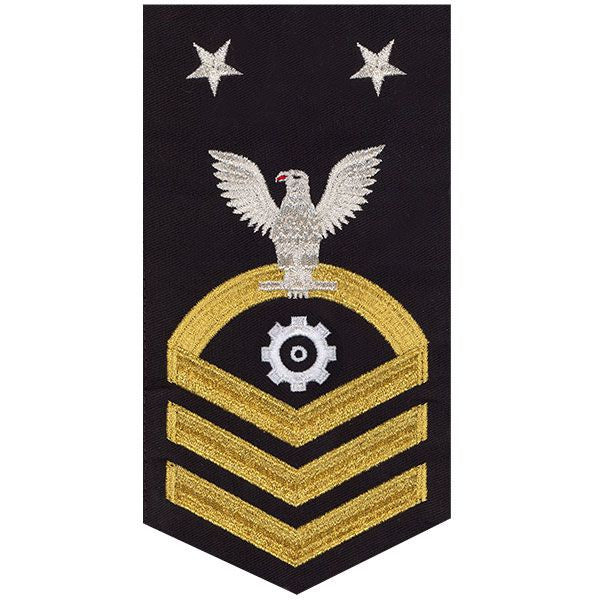 Navy E9 MALE Rating Badge: Engineman - seaworthy gold on blue