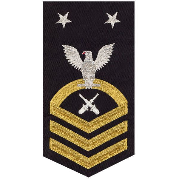 Navy E9 MALE Rating Badge: Gunner's Mate - seaworthy gold on blue