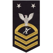 Navy E9 MALE Rating Badge: Legalman - seaworthy gold on blue