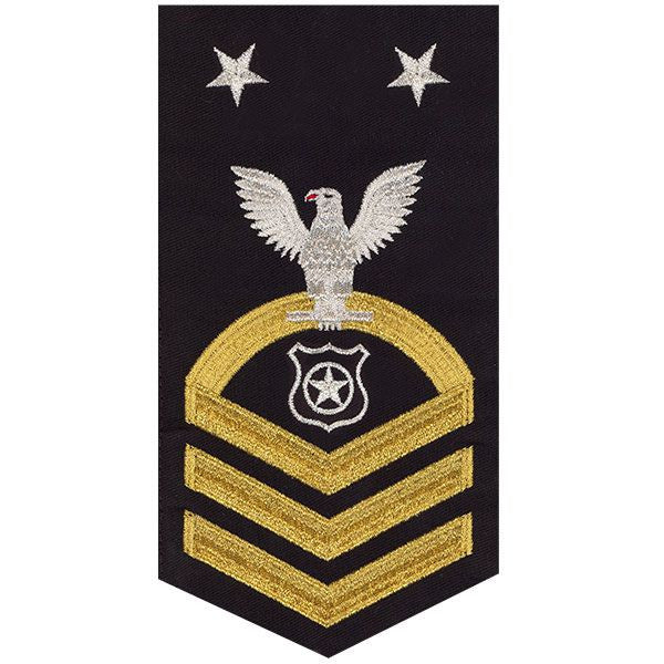 Navy E9 MALE Rating Badge: Master At Arms - seaworthy gold on blue