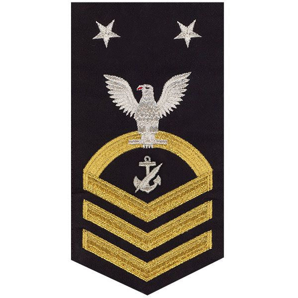 Navy E9 MALE Rating Badge: Navy Counselor - seaworthy gold on blue