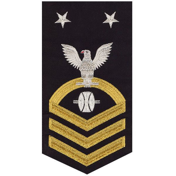 Navy E9 MALE Rating Badge: Opticalman - seaworthy gold on blue