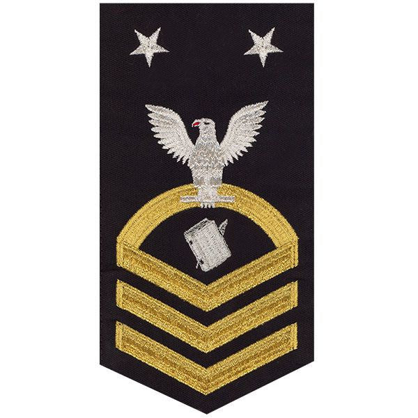 Navy E9 MALE Rating Badge: Personnelman - seaworthy gold on blue
