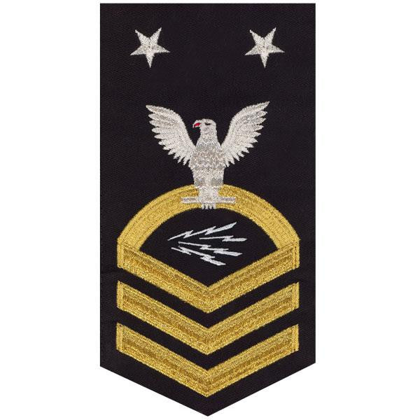 Navy E9 MALE Rating Badge: Information Technician Specialist - seaworthy gold on blue