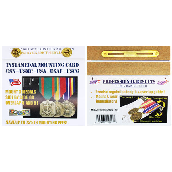 Instamedal Mounting Card 3 to 5 Full Size Medals: USN-USMC-USArmy-USAF-USCG