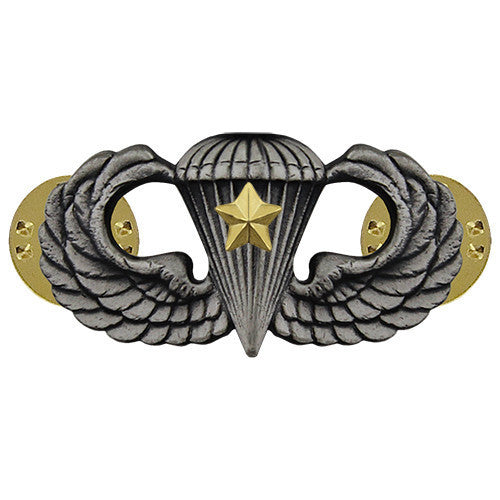 Army Badge: Combat Parachute Fifth Award - silver oxidized