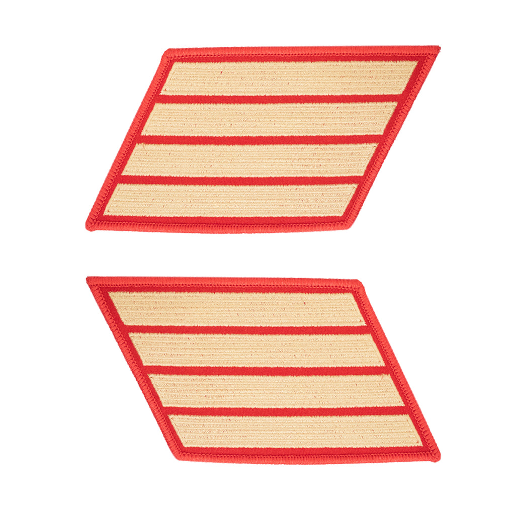 Marine Corps Service Stripe: Male - gold embroidered on red, set of 4