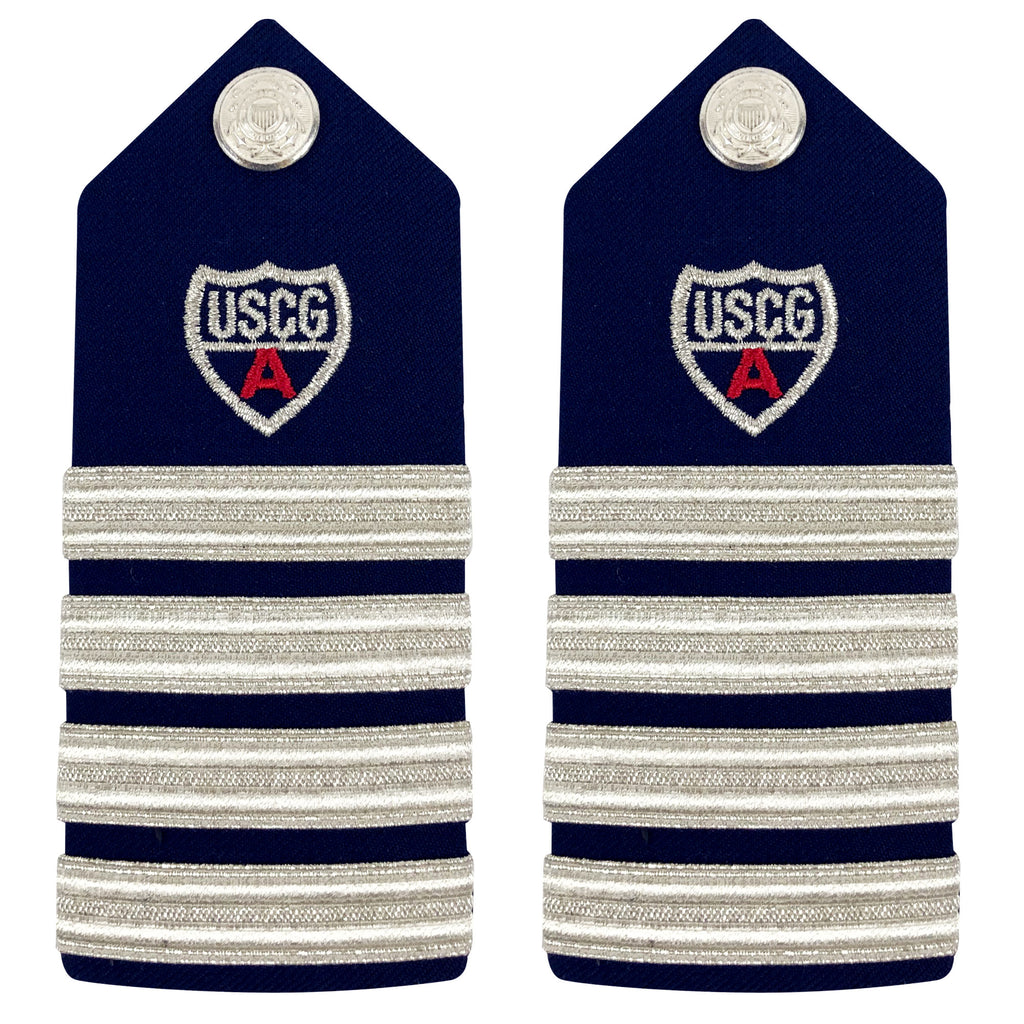 Coast Guard Auxiliary Hard Shoulder Board: DC (4 Stripes & Red A)
