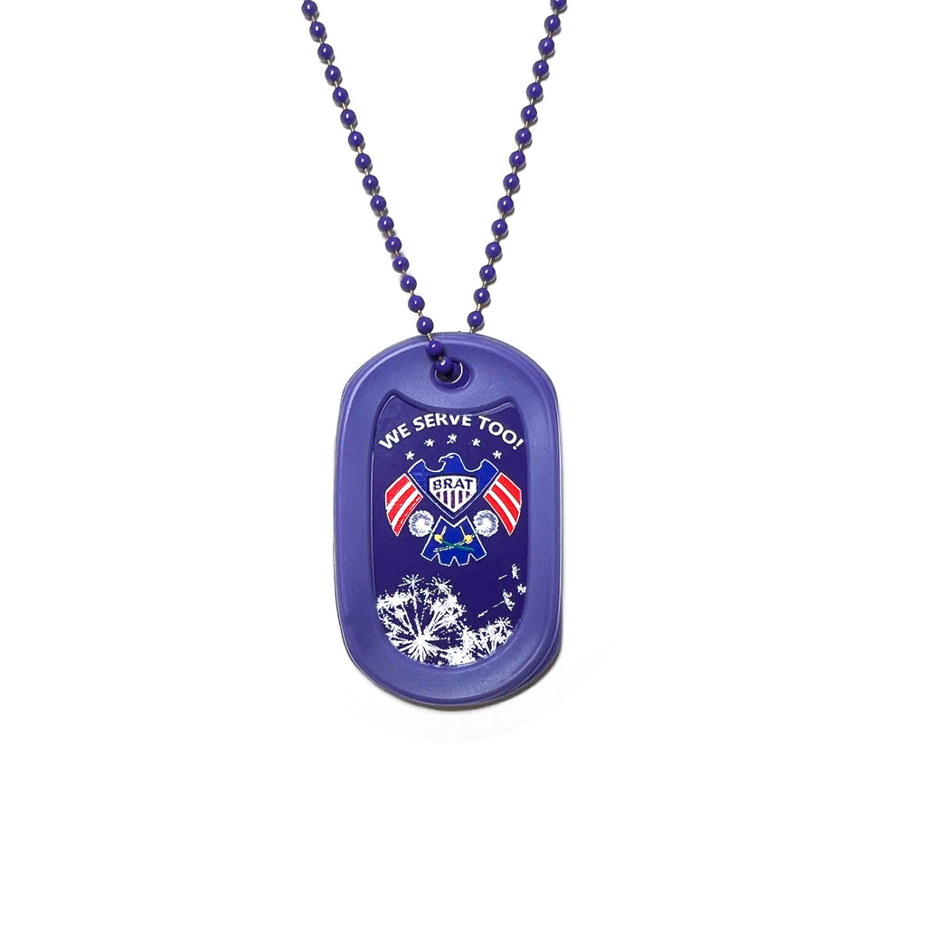 Military Brat Achievement Dog Tag Purple: We Serve Too - with Silencer and Chain