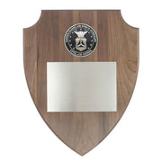 CAP Plaque: Shield Shaped Walnut with Metal Seal - engraving plate