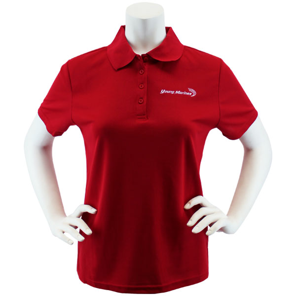 Ladies Red Performance Polo Shirt Embroidered with White Young Marines Swoosh