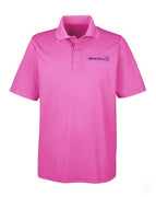 Male Pink Performance Polo Shirt Embroidered with Royal Blue Young Marines Swoosh