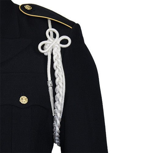 Army Shoulder Cord: 2720 White Rayon with Silver Tip