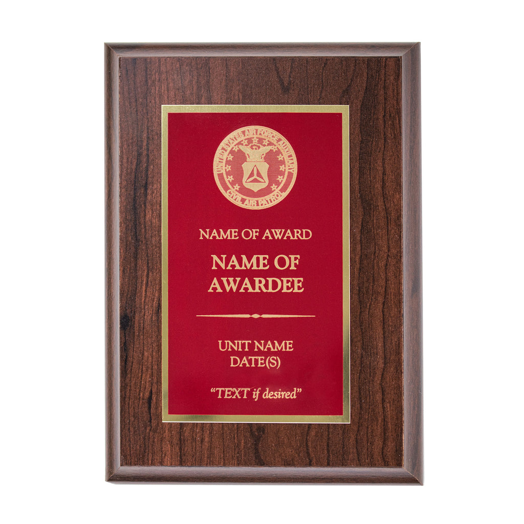 CAP Plaque: Red plate mounted on Cherry wood - engraving plate