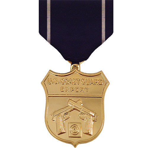 Full Size Medal: Coast Guard Expert Pistol - 24k Gold Plated
