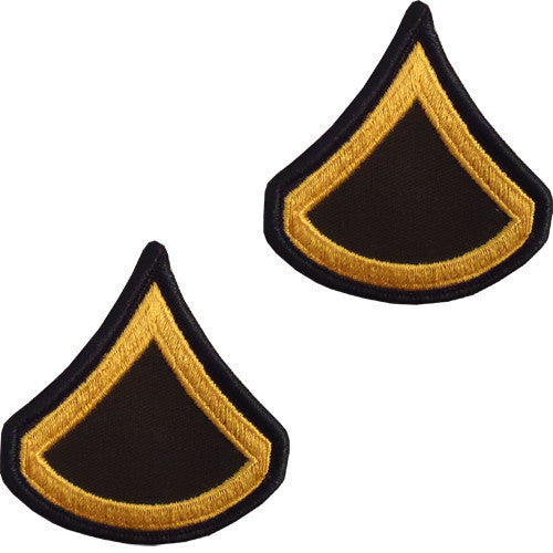 Army Chevron: Private First Class - gold embroidered on green, female (NON-RETURNABLE/NON-REFUNDABLE)