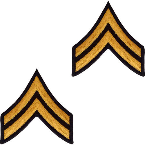 Army Chevron: Corporal - gold embroidered on green, male (NON-RETURNABLE/NON-REFUNDABLE)