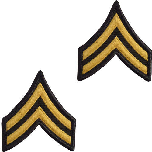 Army Chevron: Corporal - gold embroidered on green, female (NON-RETURNABLE/NON-REFUNDABLE)
