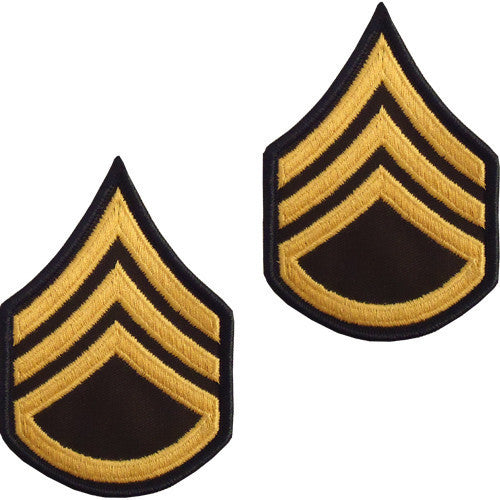 Army Chevron: Staff Sergeant - gold embroidered on green, male (NON-RETURNABLE/NON-REFUNDABLE)