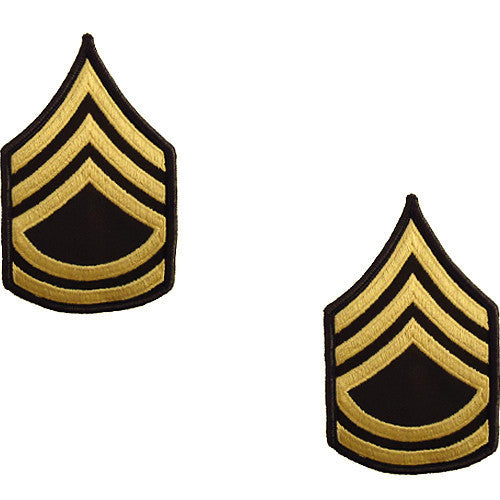 Army Chevron: Sergeant First Class - gold embroidered on green, female (NON-RETURNABLE/NON-REFUNDABLE)