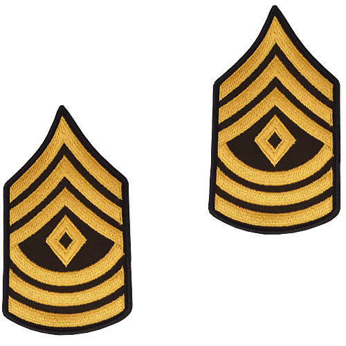 Army Chevron: First Sergeant - gold embroidered on green, male (NON-RETURNABLE/NON-REFUNDABLE)