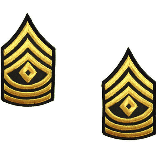 Army Chevron: First Sergeant - gold embroidered on green, female (NON-RETURNABLE/NON-REFUNDABLE)