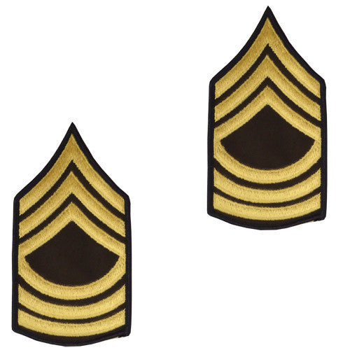 Army Chevron: Master Sergeant - gold embroidered on green, male (NON-RETURNABLE/NON-REFUNDABLE)