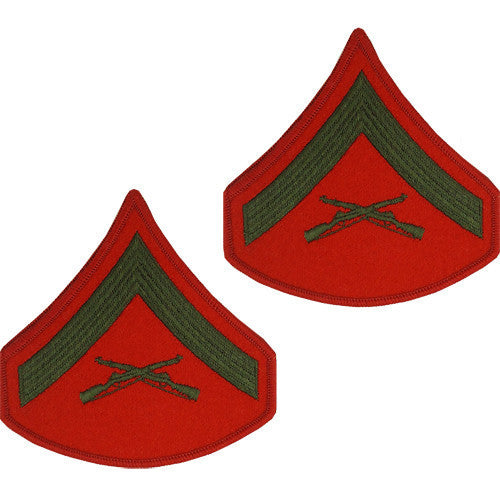 Marine Corps Chevron: Lance Corporal - green embroidered on red, male