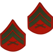 Marine Corps Chevron: Corporal - green embroidered on red, male