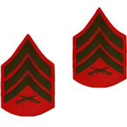 Marine Corps Chevron: Sergeant - green embroidered on red, male