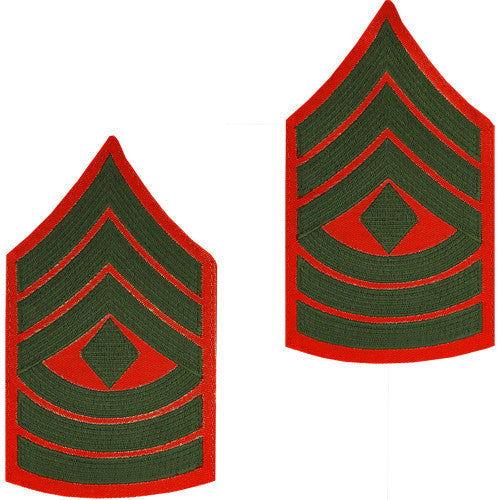 Marine Corps Chevron: First Sergeant - green embroidered on red, male
