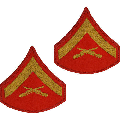 Marine Corps Chevron: Lance Corporal - gold embroidered on red, male