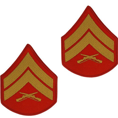 Marine Corps Chevron: Corporal - gold embroidered on red, male