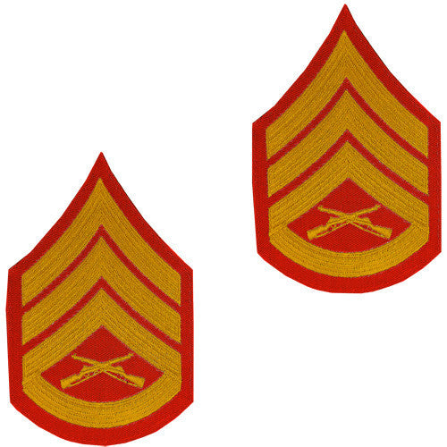 Marine Corps Chevron: Staff Sergeant - gold embroidered on red, male