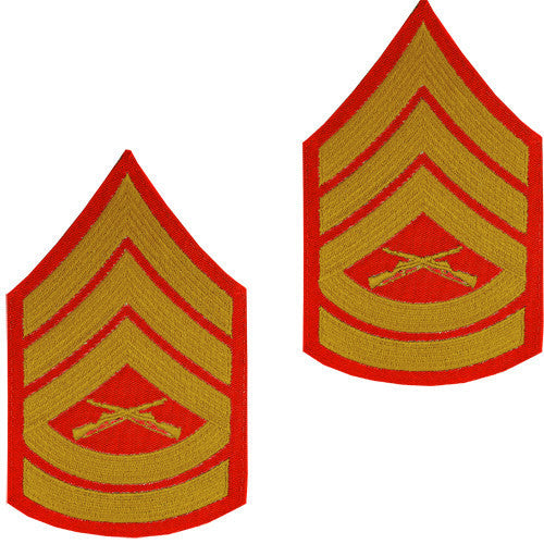 Marine Corps Chevron: Gunnery Sergeant - gold embroidered on red, male