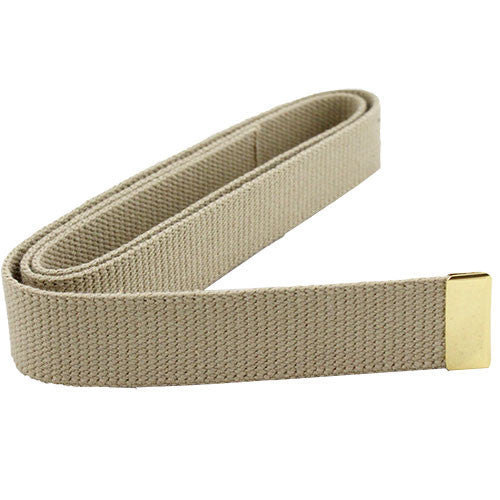 Marine Corps Belt: Khaki Cotton with 24K Gold Plated Tip