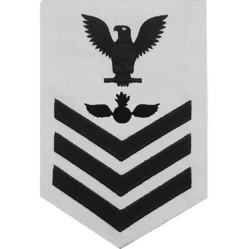 Navy E6 MALE Rating Badge: Aviation Ordnanceman - white