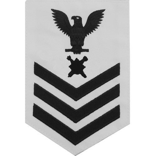 Navy E6 MALE Rating Badge: Explosive Ordnance - white CNT