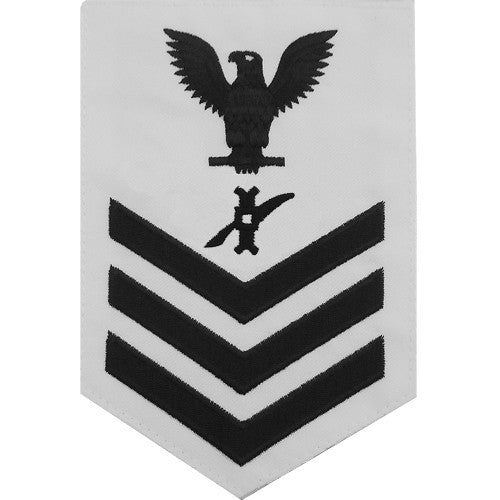 Navy E6 MALE Rating Badge: Legalman - white