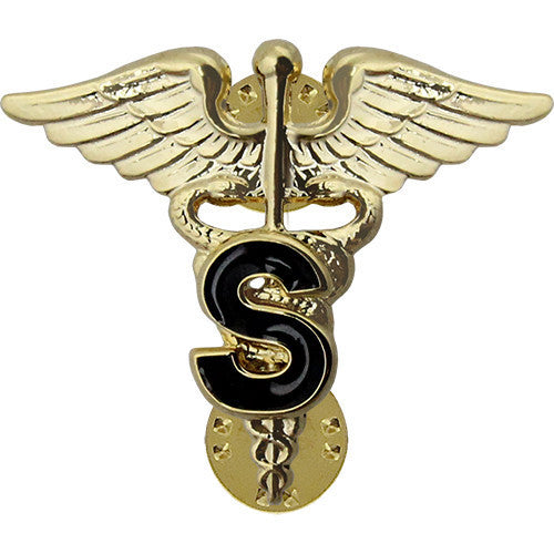 Army Officer Branch of Service Collar Device: Medical S - gold plated
